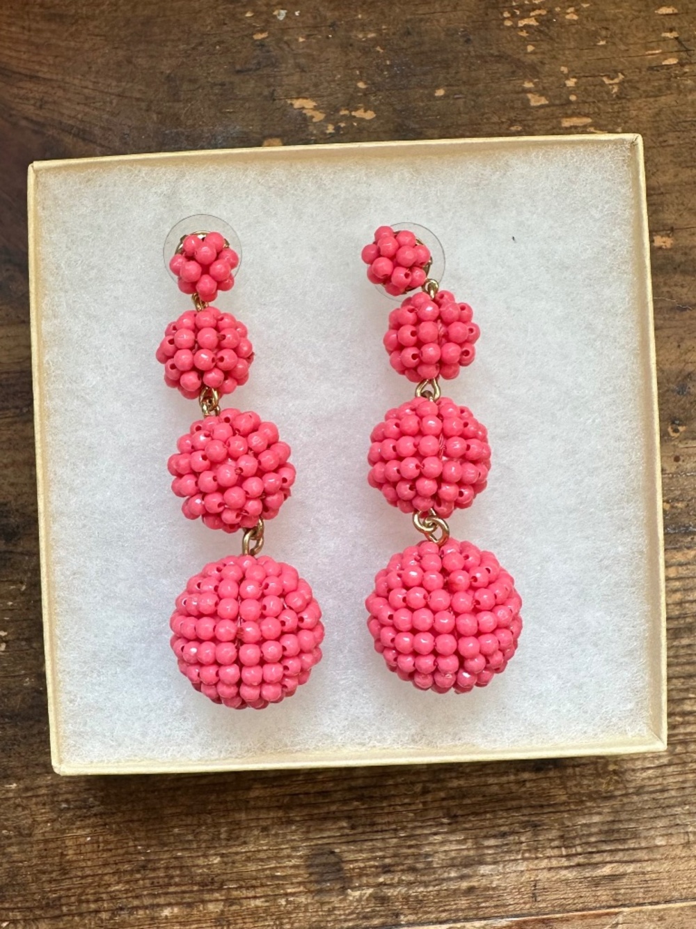 J.Crew Coral Pink Beaded Statement Drop Earrings
